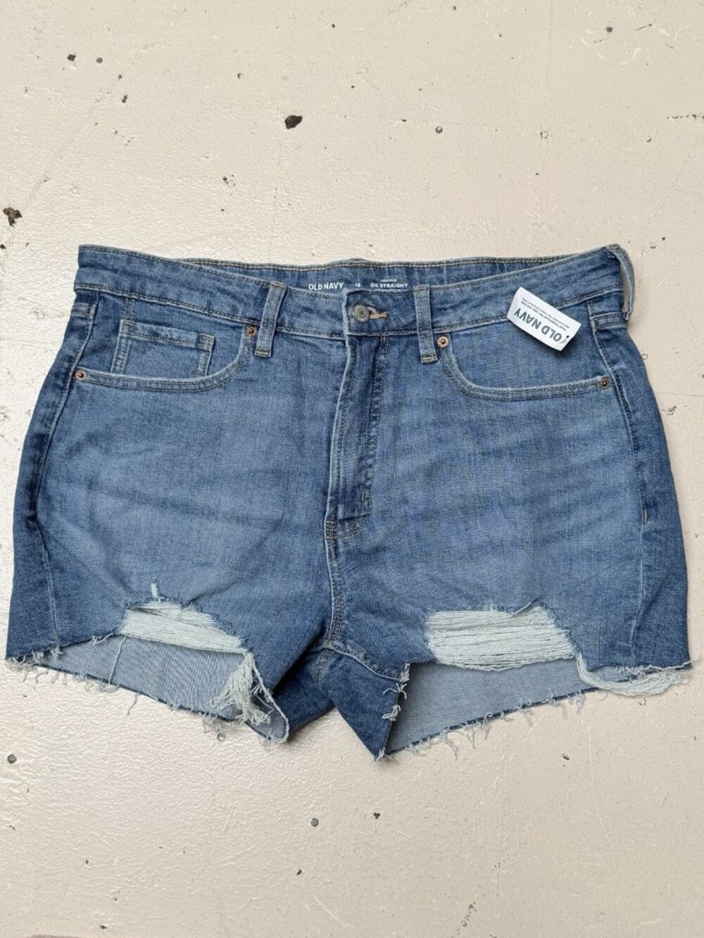 Old Navy Women’s 16 OG Straight High Rise Blue Stretch Denim Jean Fray Short NEW